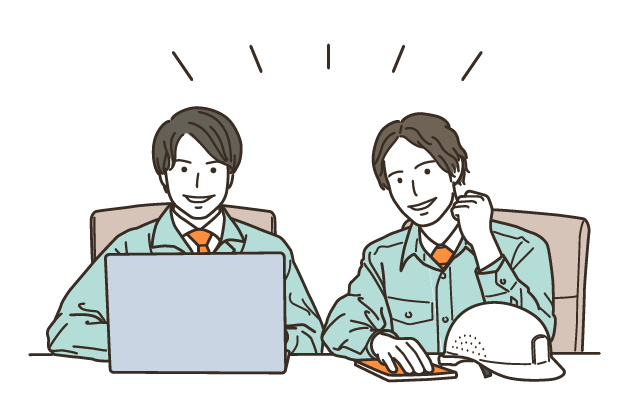 パソコンを開いている男性とガッツポーズの男性